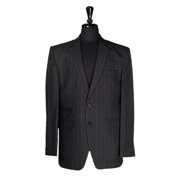 Mens Blazer Gray Striped Wool Lined Formal Party Jacket Wedding Sport Coat 42R